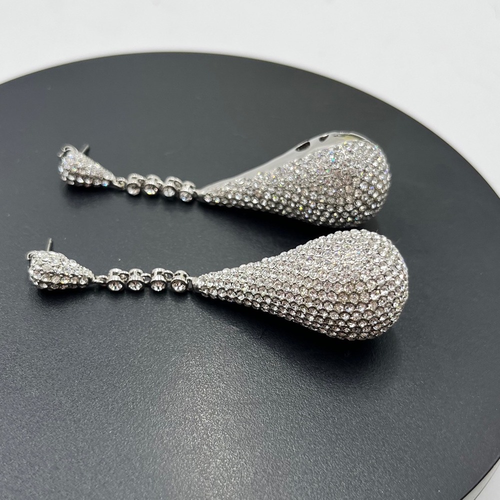 Joan Boyce Designer Pavé Crystal Teardrop‎ Statement Silver Plated earrings